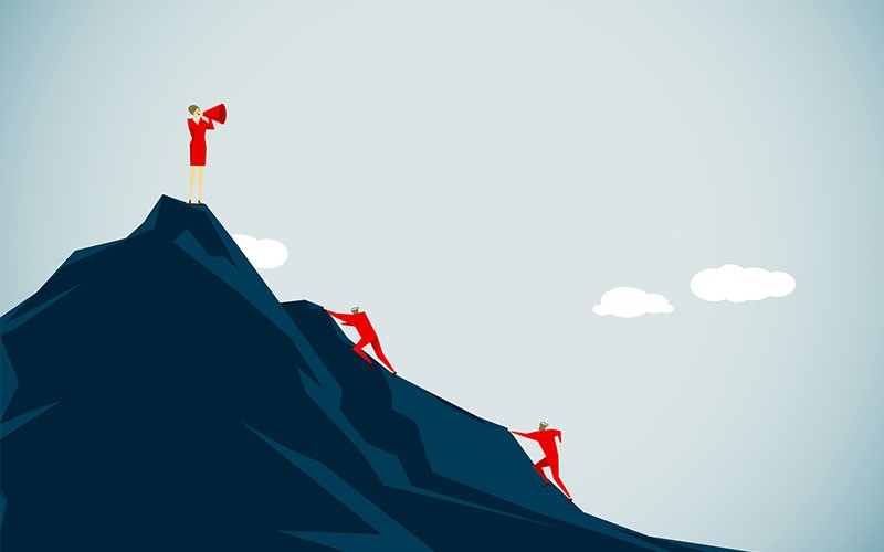 graphic of 3 people scaling a mountain